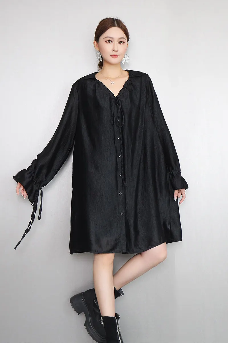 

2026 Summer New Elegant Lantern Sleeve Long Shirts Dresses Women Casual Solid Color Dress Wholesale J2254