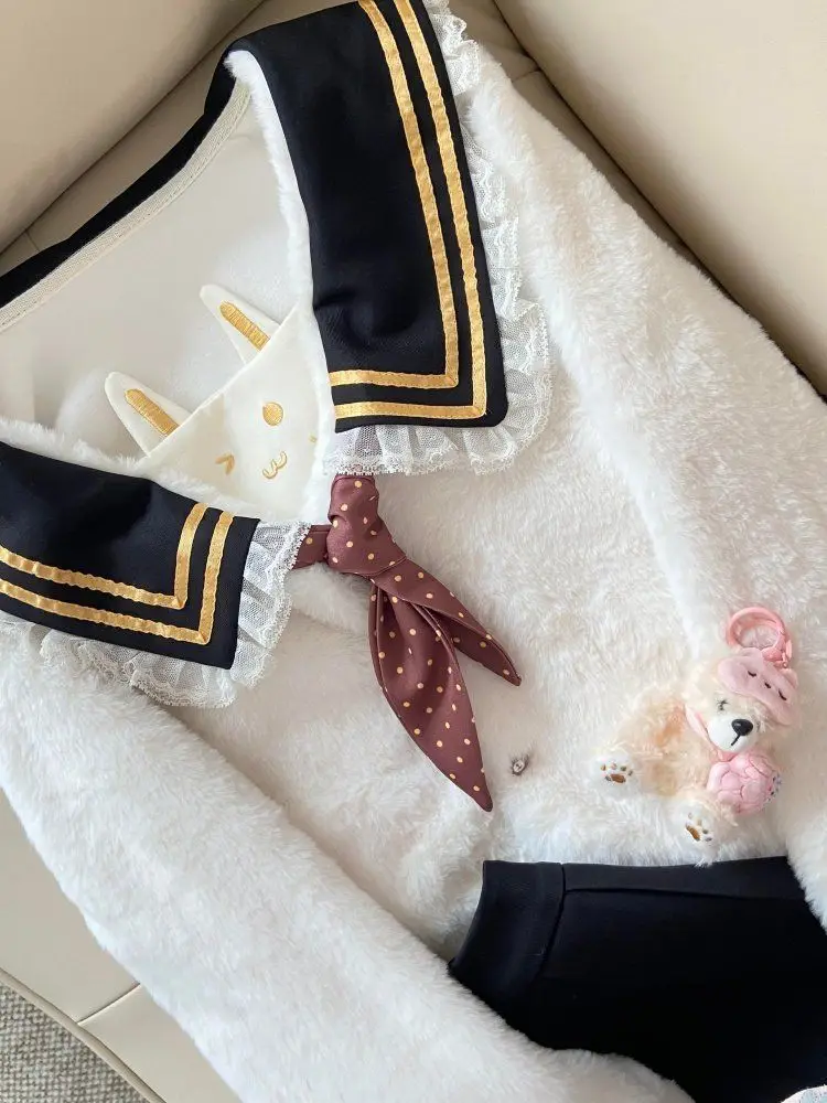 

Spring Kawaii Lolita Elegant 2 Piece Set Women Preppy Style Bow Design Tops +Pleated Chic Skirt Female Korean Popular ​Clothes