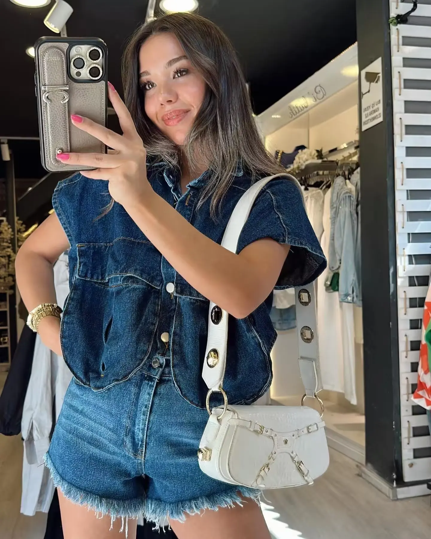 

European And American Womens Solid Color Large Pockets Sleeveless High End Street Style Cardigan Polo Collar Shirt Denim Top