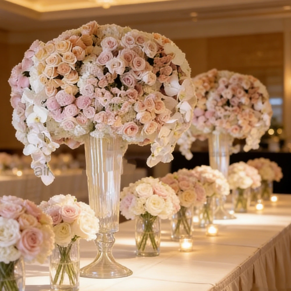 2-12pcs 70cm  Wedding Table Center Decoration glass flower pot crystal  Candle Holder Crystal Candlestick Weddings Use flower
