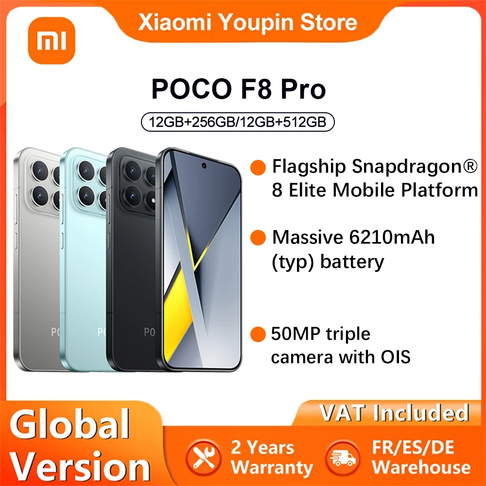 Globale Version POCO F8 Pro 5G Smartphone 5G 6,59 Zoll Snapdragon ®   8 Elite Mobile Platform 6210mAh 100W 50MP Kamera IP68 NFC XIaomi