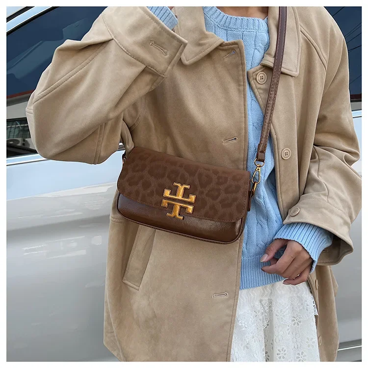 

2025 A/W New! Women's Retro Leopard Print Bag - High-End Small Square, Shoulder Messenger