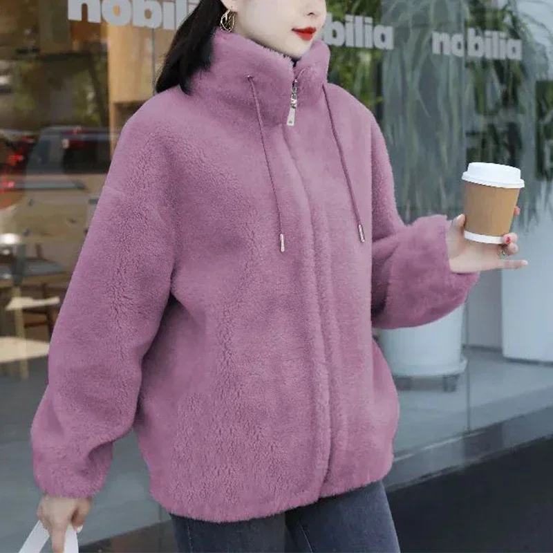 女性の冬肥厚フリースジャケットジッパー開閉両面ベルベット暖かいスウェットシャツカーディガンアウターコート