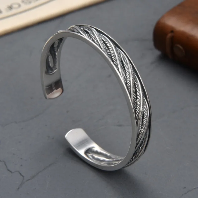 BOCAI New 100% S925 Silver Fried Dough Twist Weave Pattern Fashionable Men\'s Bracelets Trends Jewelry Accessories Birthday Gift