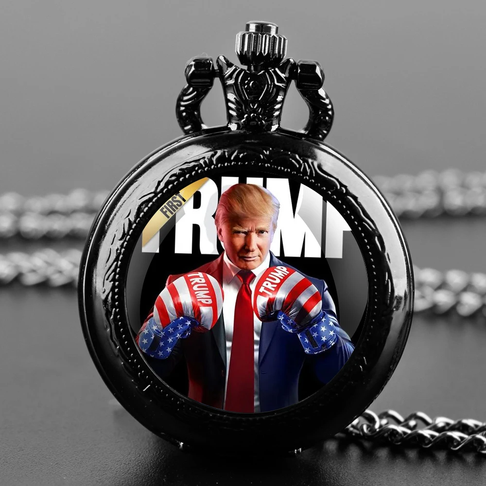 Trump 2024 Election Memorial Pocket Watch - Quartz Movement, Round Dial, Unique Bronze Necklace Souvenir Gift