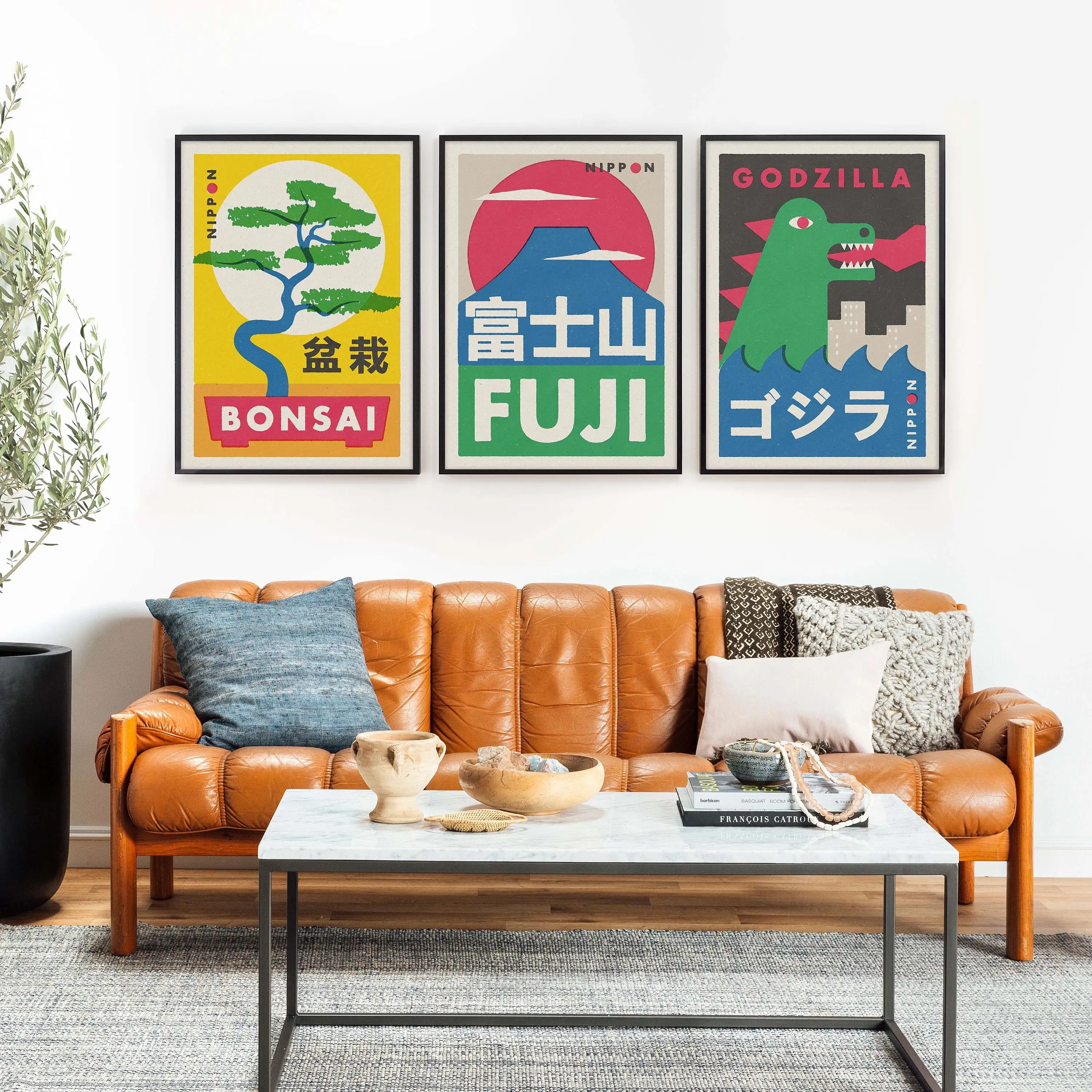 Vintage Japanese Bonsai Tree Matchbox Label Art Print Poster Monster Cherry Flower Mount Fuji Canvas Pinting Room Home Decor