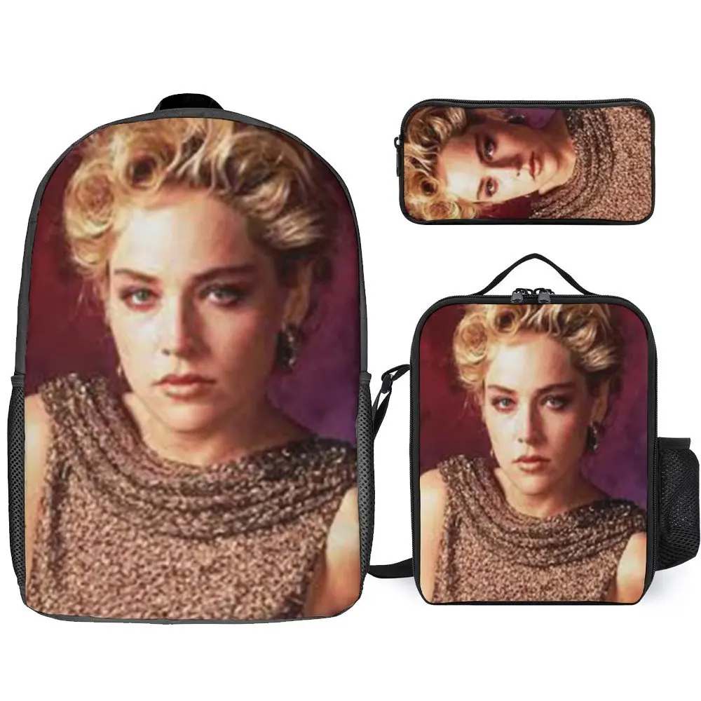 

Sharon Stone Classic For Sale 3 in 1 Set 17 Inch Backpack Lunch Bag Pen Bag Durable Knapsack Snug Picnics Unique