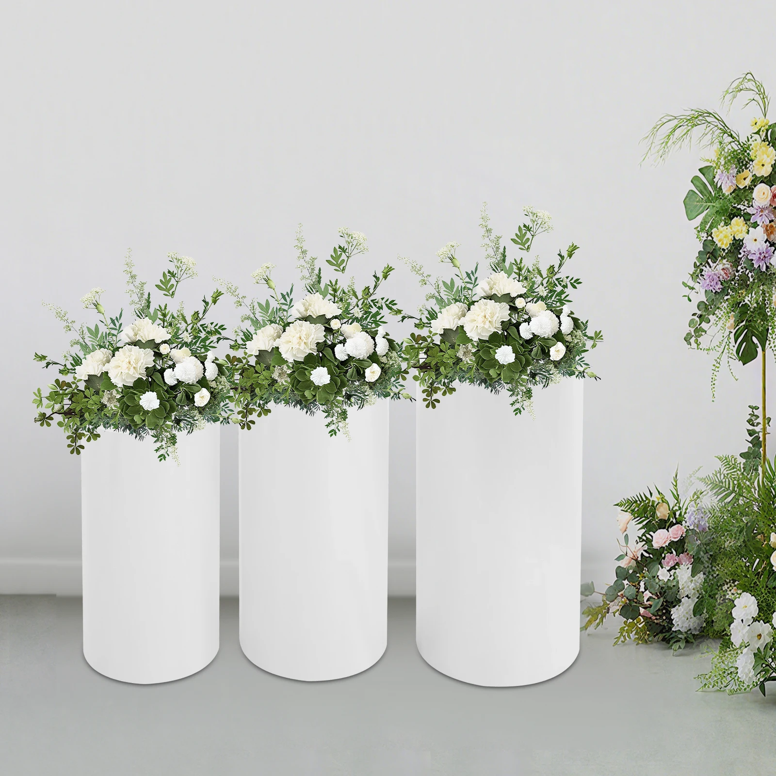 3 Sizes Flower Cylindrical Display Stands, Display Rack, Iron Pedestal, White, Elegant Simple Style, Valentine’s Day, Mother’s Day, Christmas Gift, Wedding, Birthday, Banquet, Store Opening, Dessert Table, 30kg Capacity