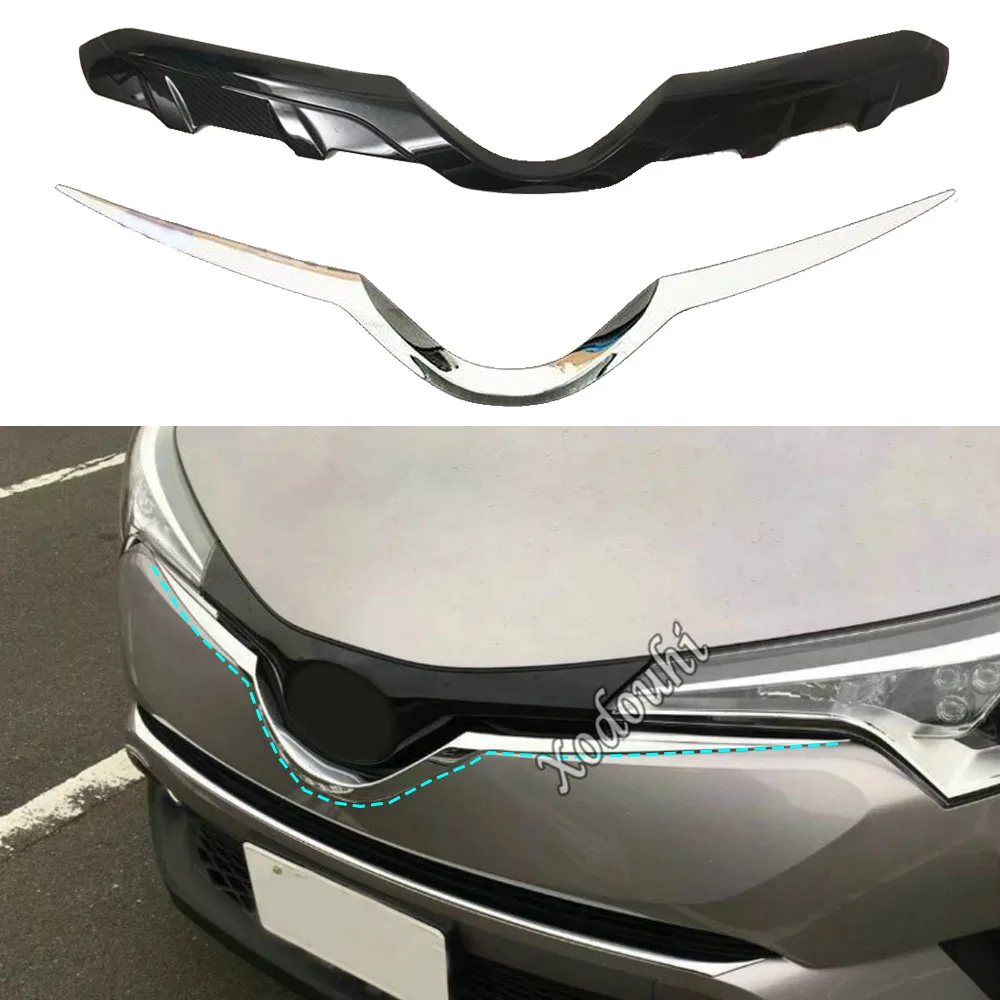 

For Toyota C-HR CHR 2017 2018 2019 2020 2021 Detector ABS Chrome/Carbon Fiber Trim Front Racing Grid Grill Grille Frame Stick