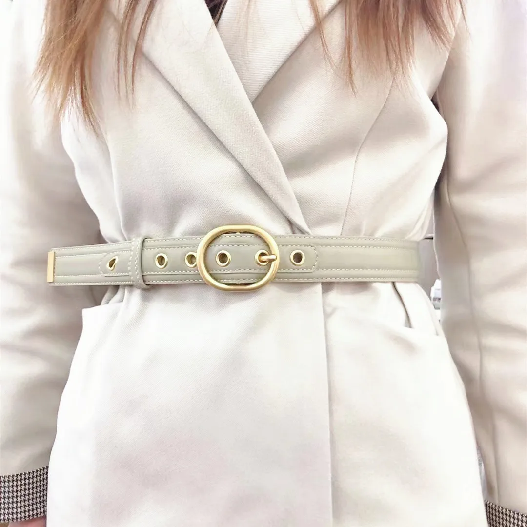 

New Luxury Brand High Quality Women Real Leather 3cm Width Belts Golden Lock Buckle Dress Jeans Sweater Waistband Belt