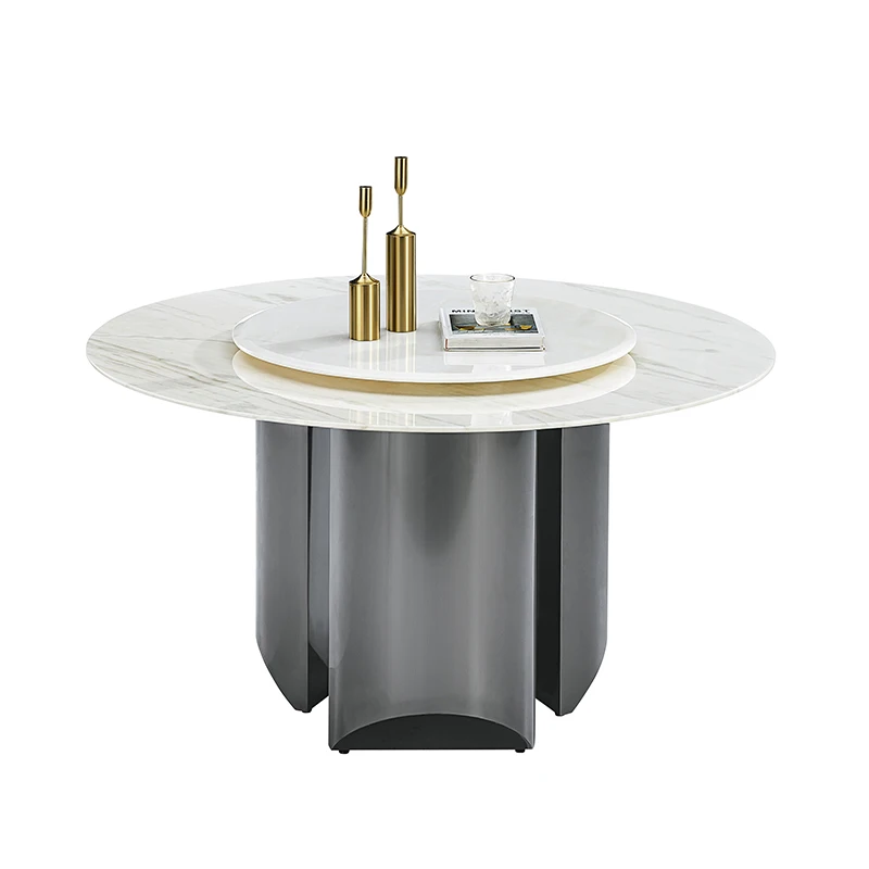 # Italian Style Modern Luxury Marble Dining Table With Rotatable Round Top 6-Seater Durable Home Dining Room Furniture