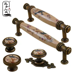 Antique Drawer Cabinet Handles Retro Zinc Alloy Ceramics Flower Dresser Closet Hardwares Kitchen Cupboard Knobs Furniture