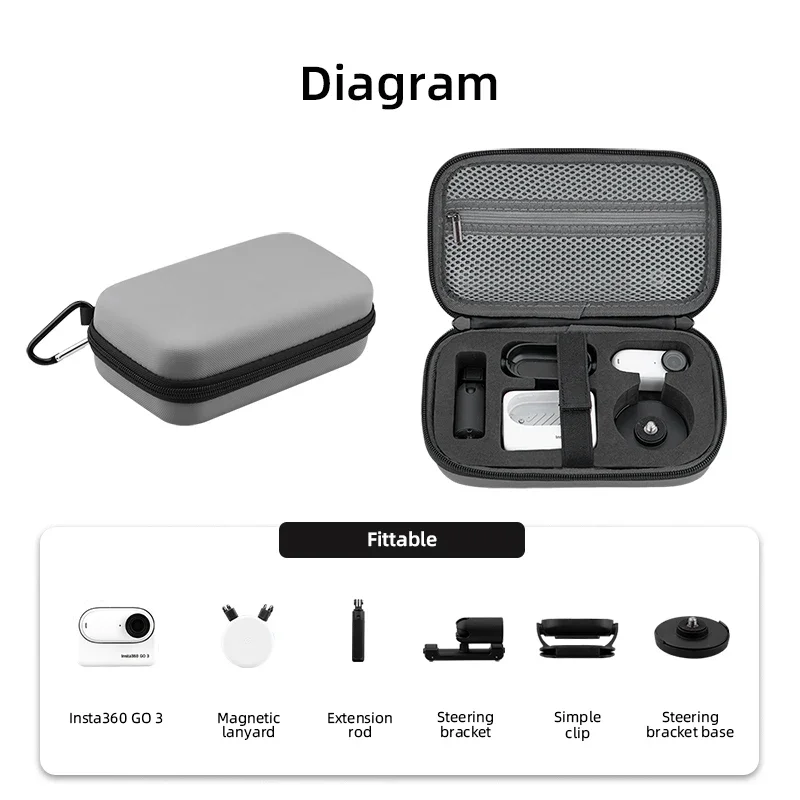 Carrying Case For Insta360 GO3 Camera， Handbag Hard Protective Box With Carabiners，For Storage Insta360 GO3 Travel Bag Accessory