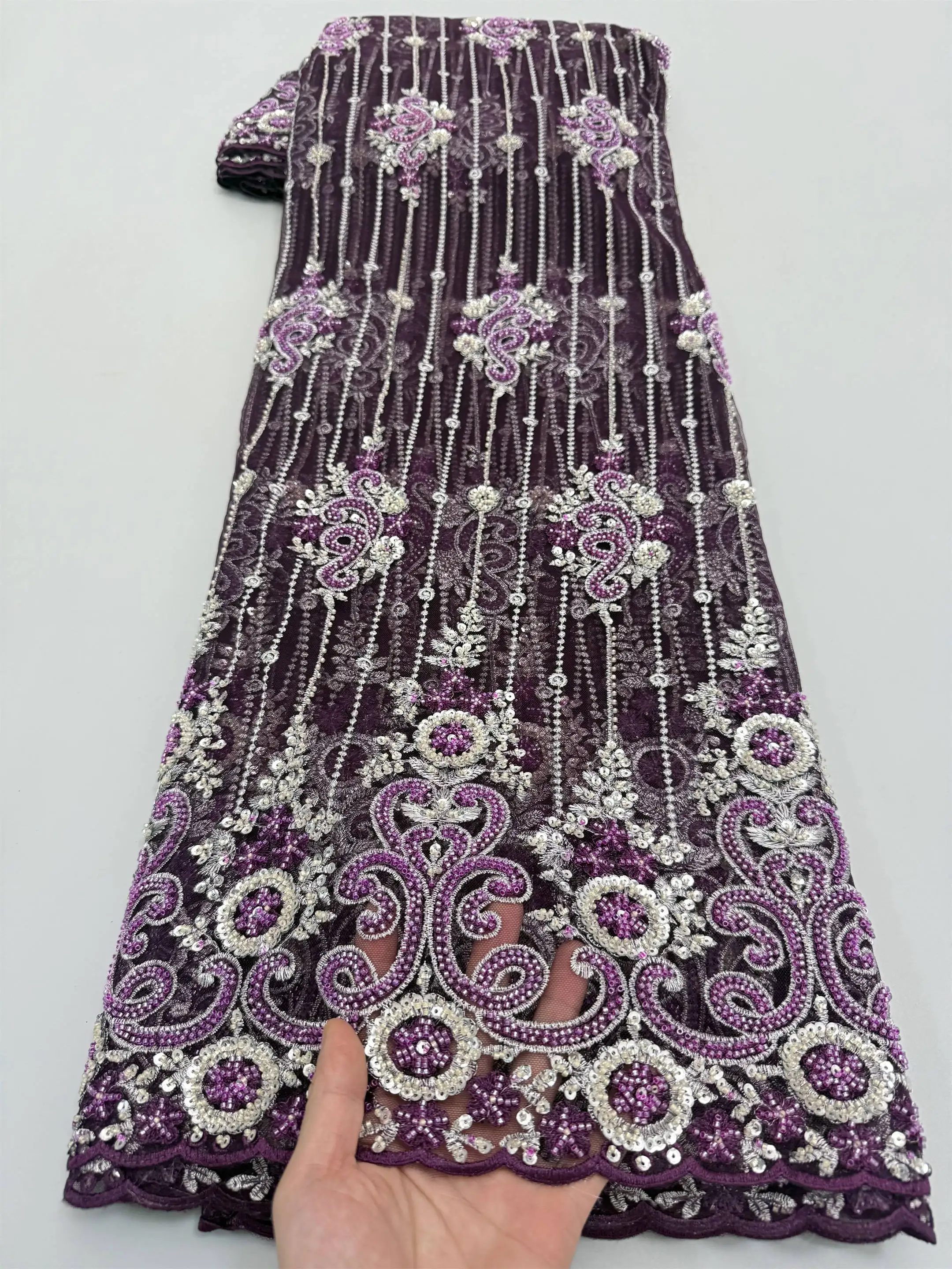 

Тяжелая ткань с вышивкой пайетками и кружевом, кружевная ткань для свадебных платьев, ткань для рукоделия, ручная вышивка бисером, высококачественная сетчатая ткань.