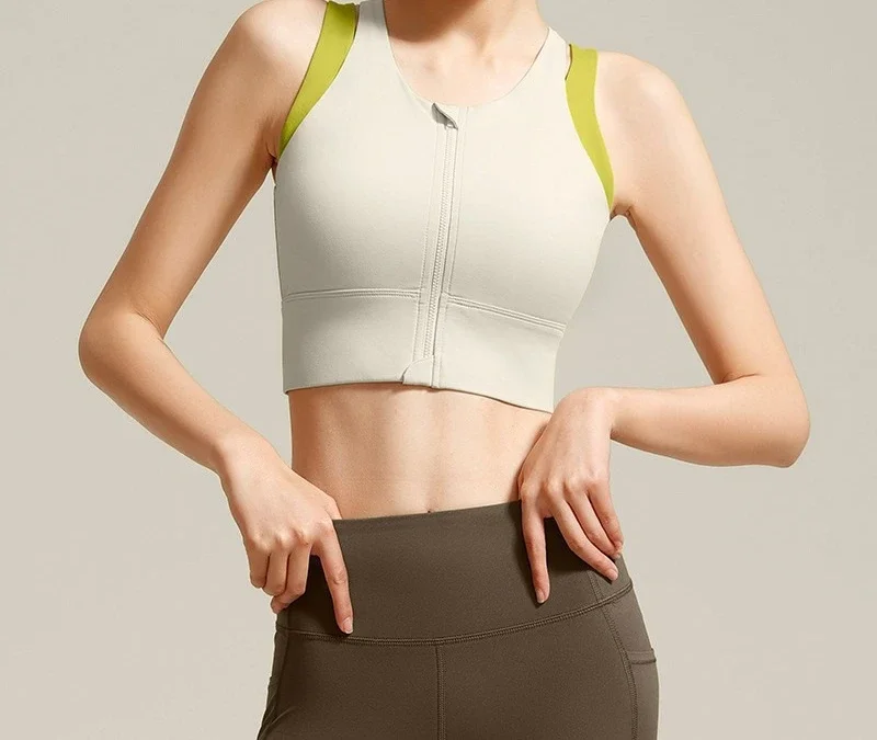 Front Zipper Sports Vest High Strength Shockproof External Wear Breast Bra Running Fitness Sports Underwear Pilates