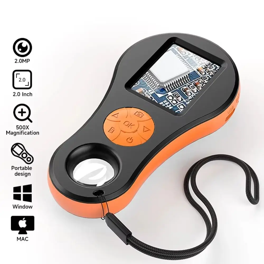 

1080P Video Coin Digital Microscope 500x Zoom with 2 inch Screen Magnifying Glass Rechargeable High Definition