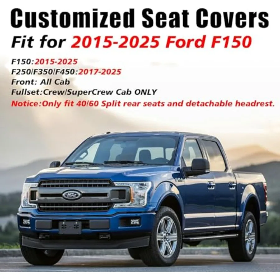 Full Set Waterproof Faux Leather Seat Covers for 20152025  F150 SuperCrew 20172025 F250 F350 F450 Crew Cab Fits XL XLT Lariat K