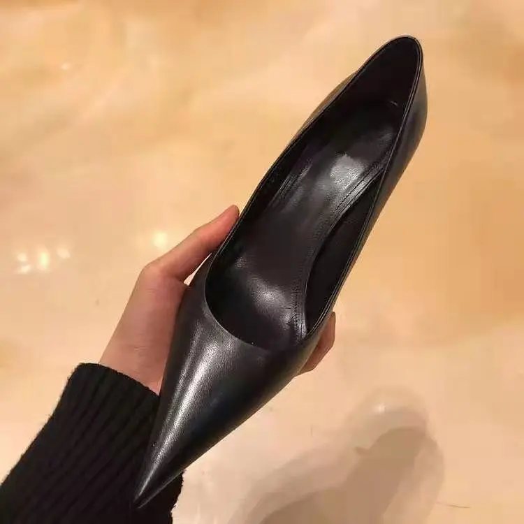 Fashion Classic  Pumps 2022 Spring New Black Sexy High Heels Women's Pointed Thin Heels Genuine Leather Nude High Heels