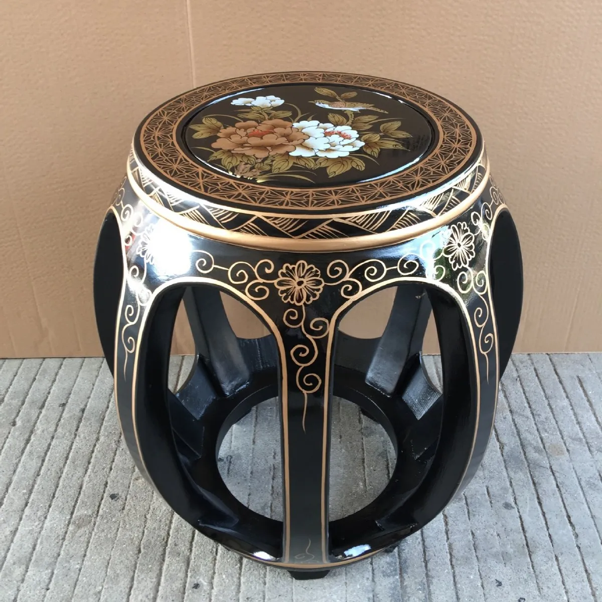 YFY Ming and Qing classical solid wood drum stool round stool white black red round stool bright painting