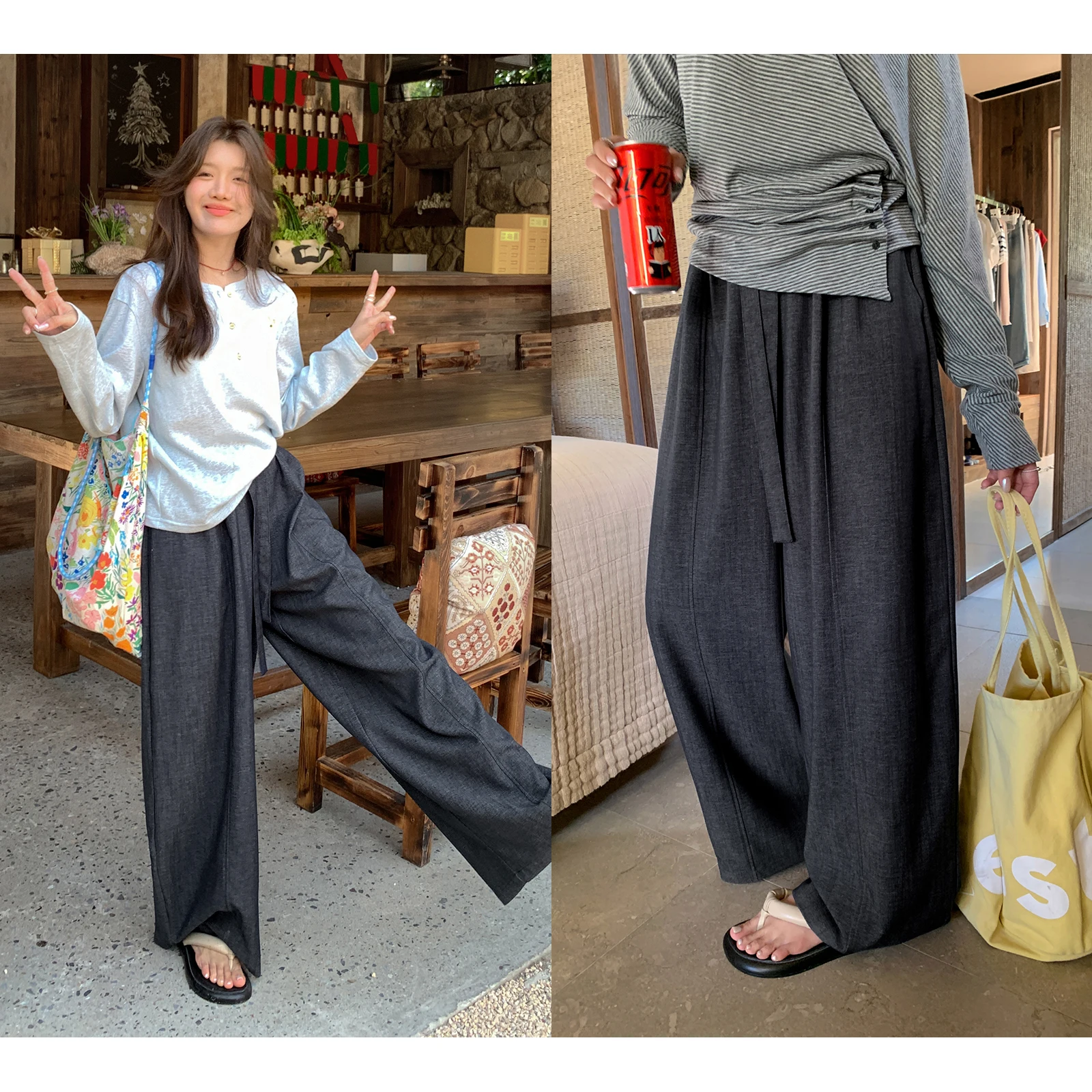 

Sisilyon Lazy Guide Spring Summer Women's High Waist Wide Leg Pants Soft Sensation Thin Sle Casual Straight Cut Trousers
