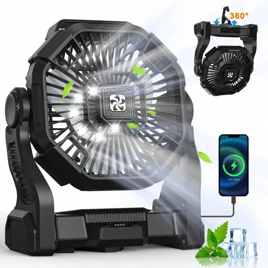Draagbare led campinglantaarn met ventilator met 4 snelheden_voghion.com