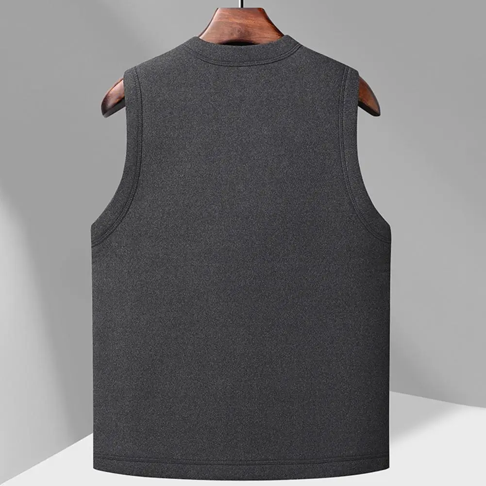 Coldproof Vest Men Vest Men's Sleeveless Vest Coat with Pockets Thickened Velvet Lining Waistcoat Coldproof Single-breasted