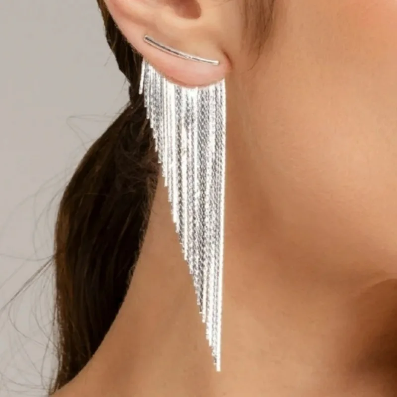 Mode argent couleur bohème Long gland femmes boucles d'oreilles Design classique irrégulier incliné avion boucles d'oreilles femme bijoux