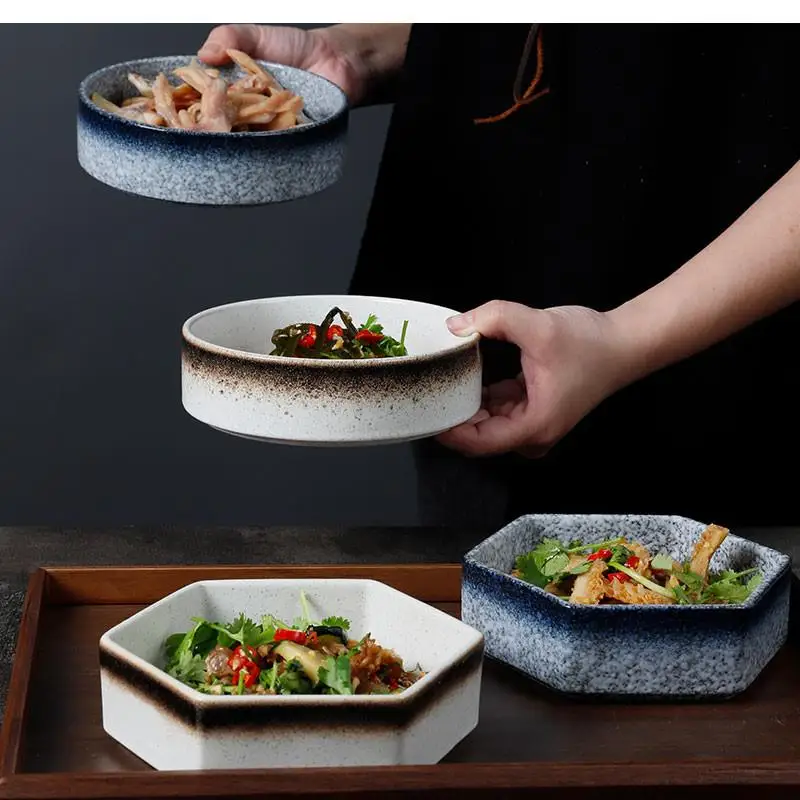 Plato de cena redondo, vajilla Retro japonesa, caja de dulces de cerámica, aperitivos para sala de estar, frutas secas para el hogar