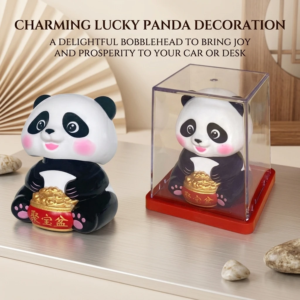 2 Inch Solar Powered Panda Waving Car Decoration Office Desk Ornament Chinese Cute Panda Museum-Souvenir Figurines Crafts