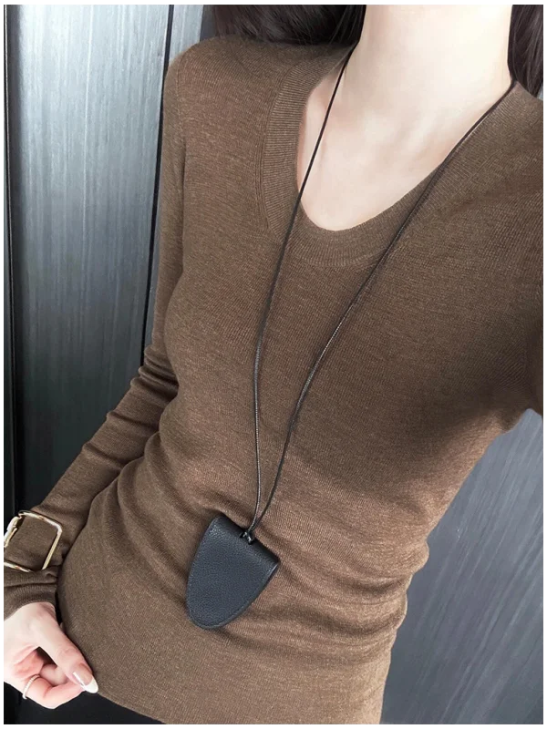

Women's Slim Fit Cashmere Sweater U-Neck Knitted Wool Top Commute Style Winter Warm Long Sleeve V-Neck Knit Base Shirt