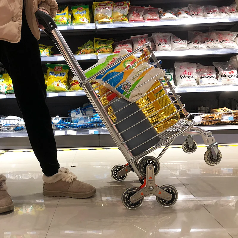 Imagem -04 - Carrinho de Supermercado Dobrável com Haste Telescópica Liga de Alumínio Leve Portátil Grande Capacidade Carrinho de Compras 35l