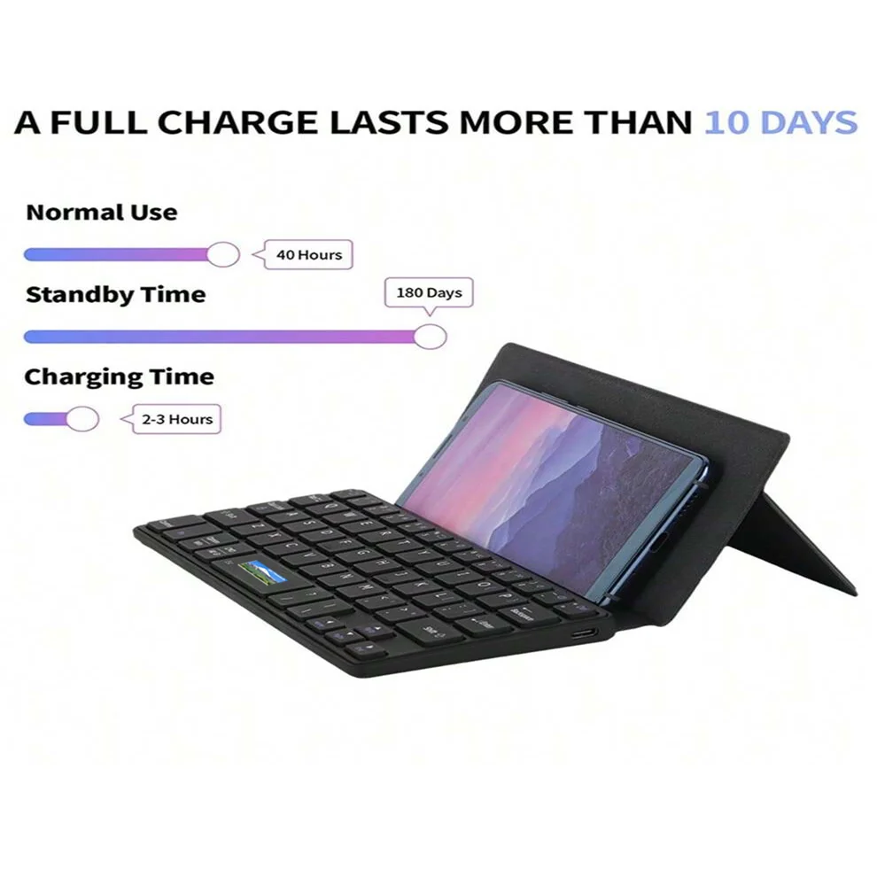 JOMAA Folding Phone Keyboard,Portable Rechargeable Keyboard Foldable Bluetooth Wireless Keyboard with Stand Holder