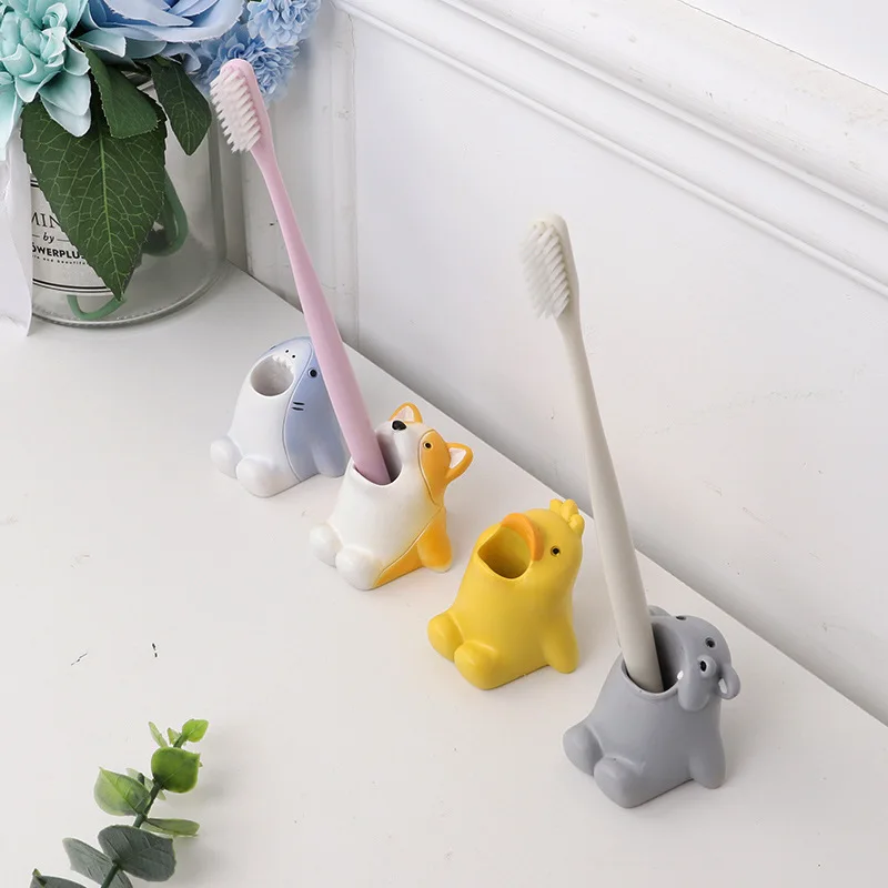 Wholesale 40pcs Creative Small Ornaments,Mini Pen Holder,Resin Toothbrush Holder,Cartoon Animal Toothbrush Base,Bathroom Storage