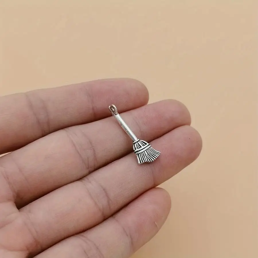 1/5/10/20/50/100pcs Antique Silvery Alloy Broom Charm Pendants for Bracelet Necklace Jewelry Craft Making A-198 Funny Positive M