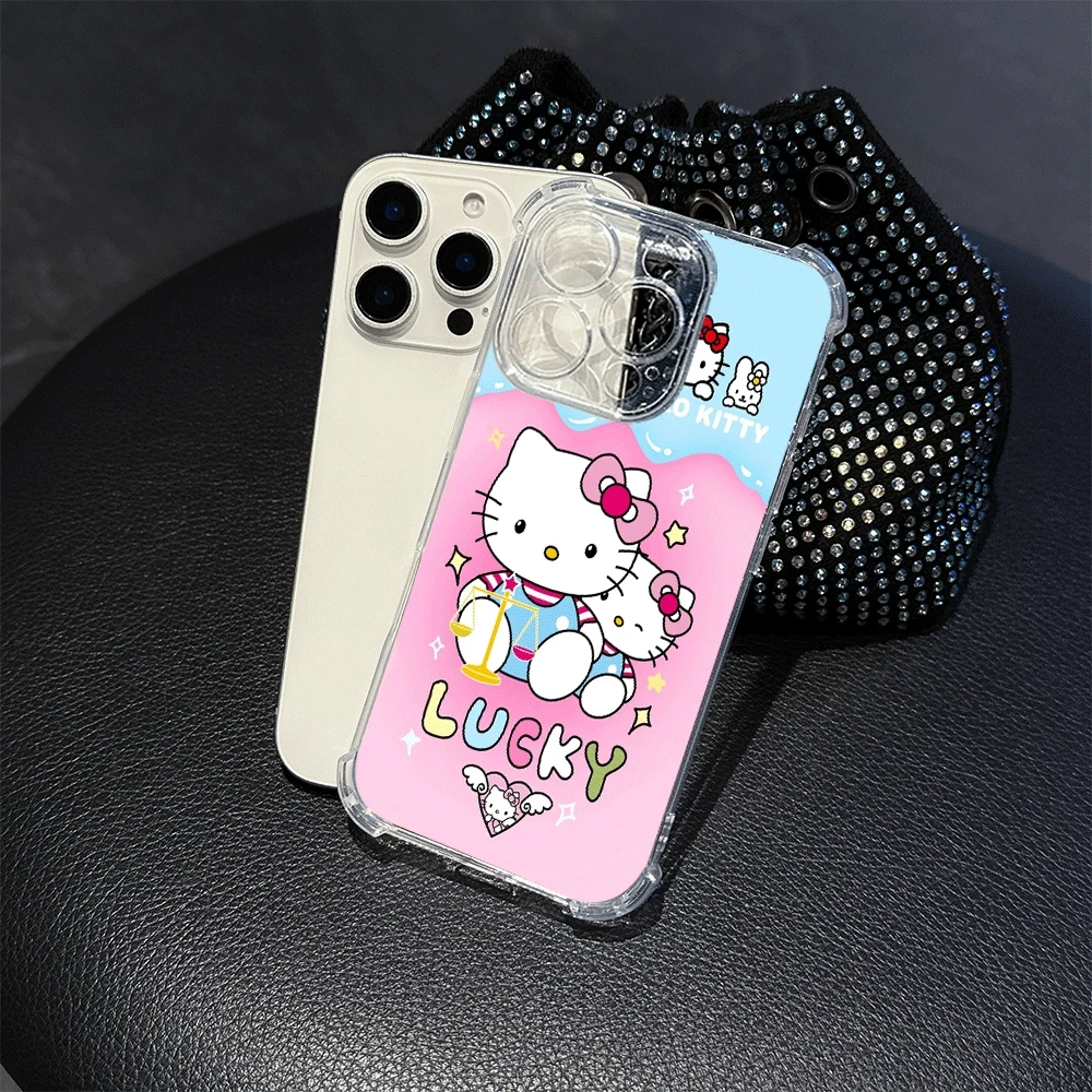 เคสโทรศัพท์มือถือซานริโอ้ KT สำหรับ iPhone14 Pro iPhone 16/15/14/13/12/11/x/xs/xs Max เคสนิ่มลายคิตตี้สำหรับสาวๆ สไตล์คาวาอี้