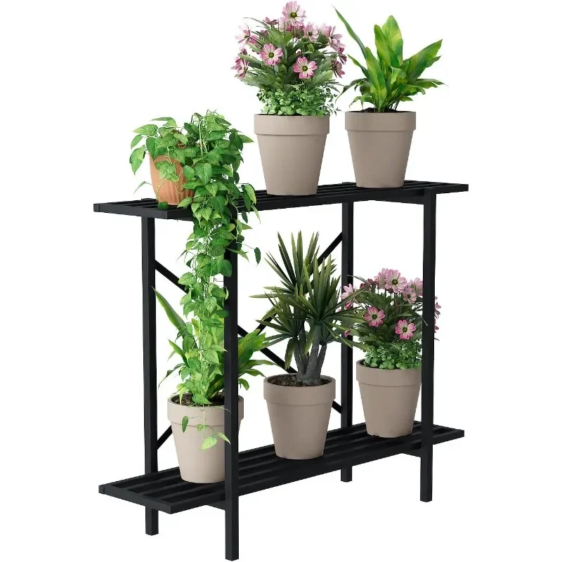 Support de plantes en métal robuste à 2 niveaux, support étroit pour plantes d'intérieur et d'extérieur, L35.43 x W10.3 x H 27.5 pouces, 440 LBS