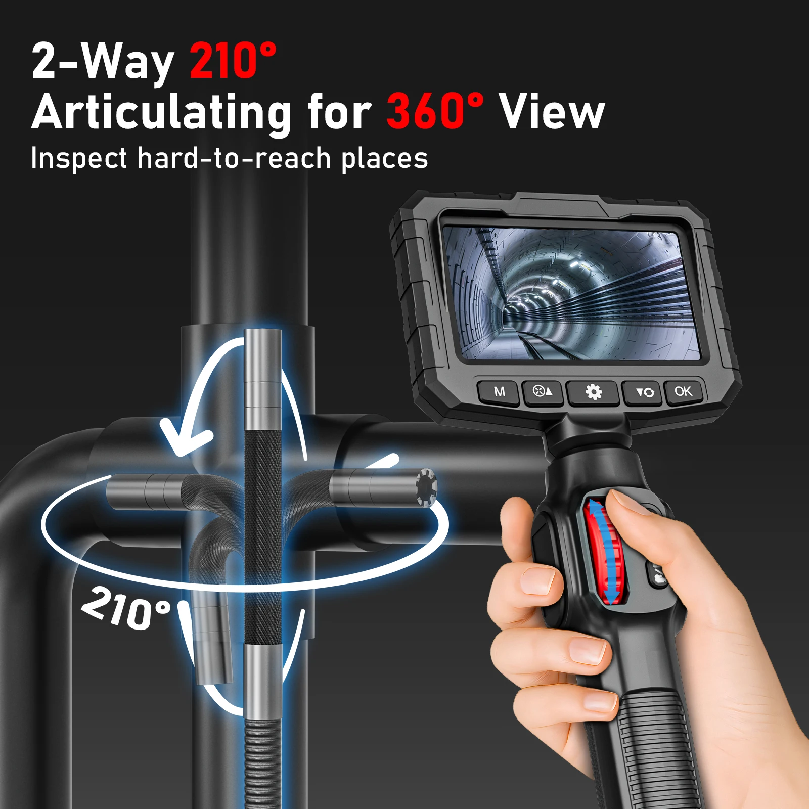 Periscopio con articolazione bidirezionale Telecamera endoscopio orientabile HD 1080P da 6,2 mm con monitor LCD da 4,3 pollici per telecamera con foro motore a parete