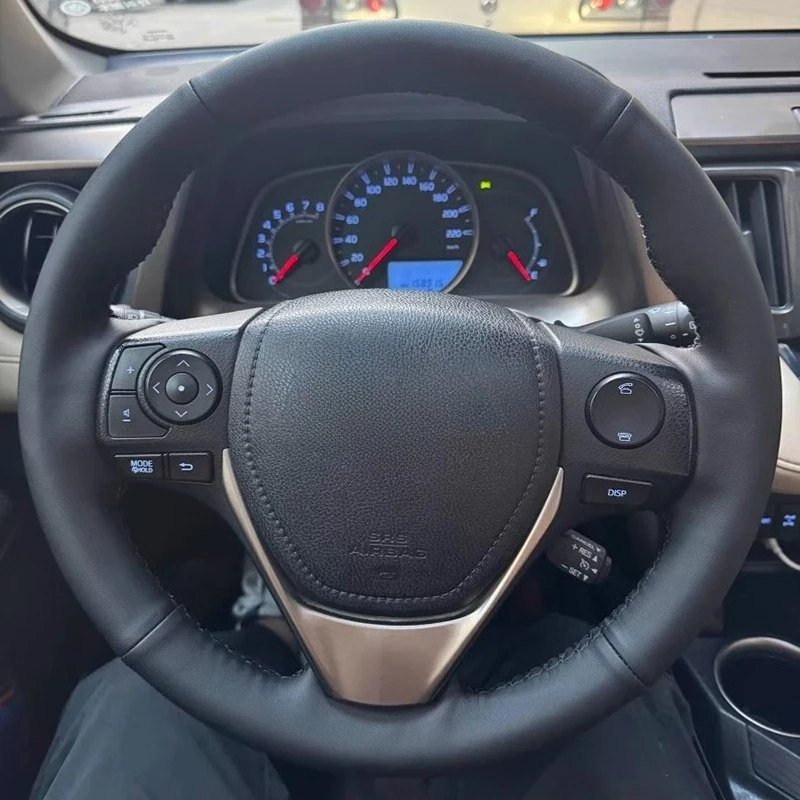 DIY 手縫いステアリングホイールカバーノンスリップ通気性トヨタレビンカローラ RAV4 2013-2019 カーインテリアアクセサリー