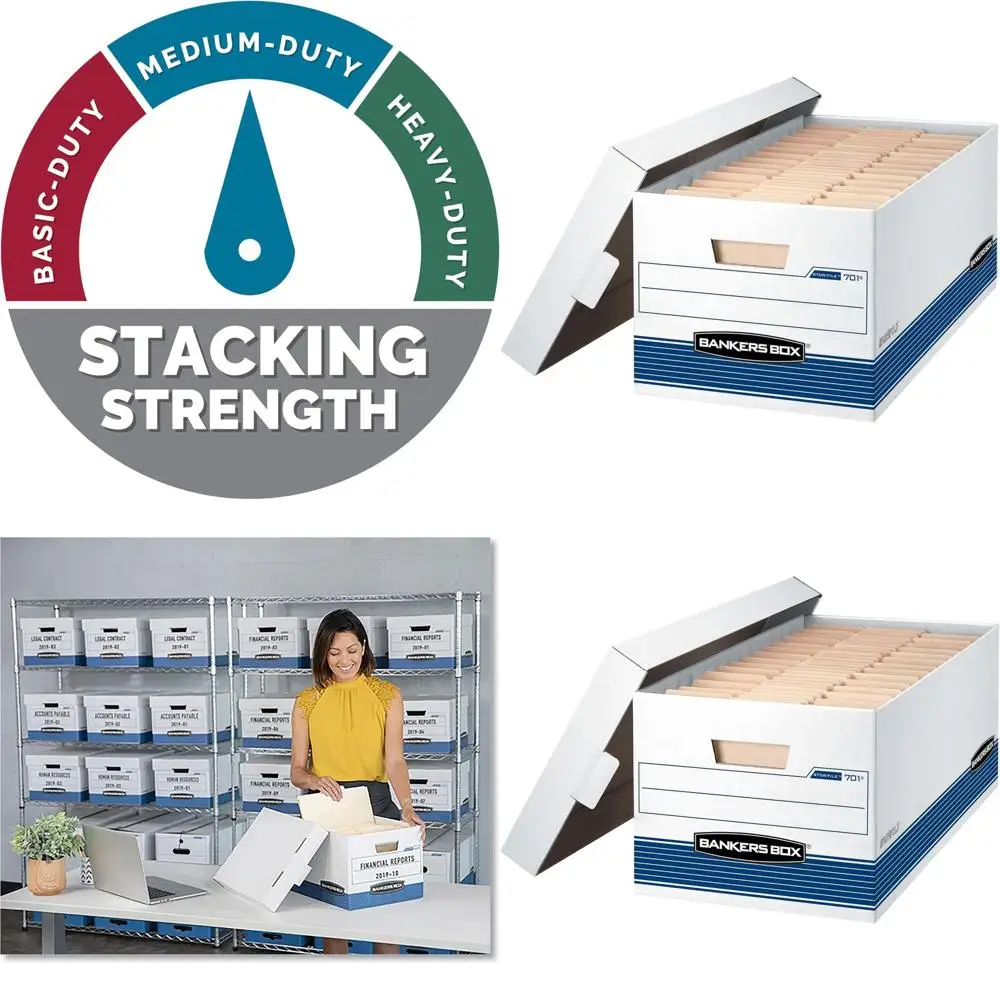 

Medium-Duty Storage Boxes, 20-Pack, Letter Size, White and Blue, with Lid
