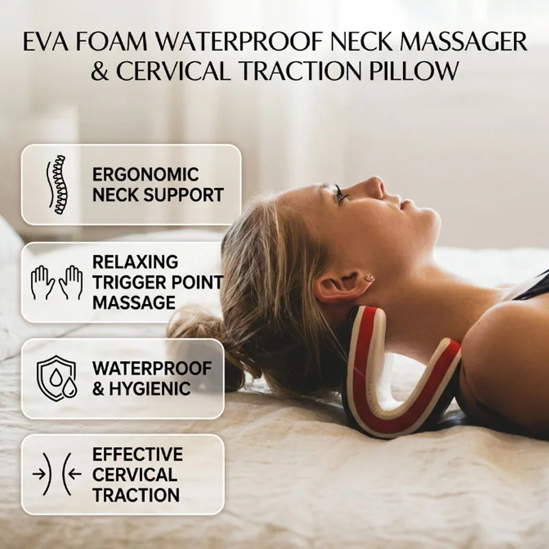 EVA Foam Waterproof Massage Headrest, Cervical Traction Stretcher for Neck Curve, Great for Daily Use and Travel Comfort.