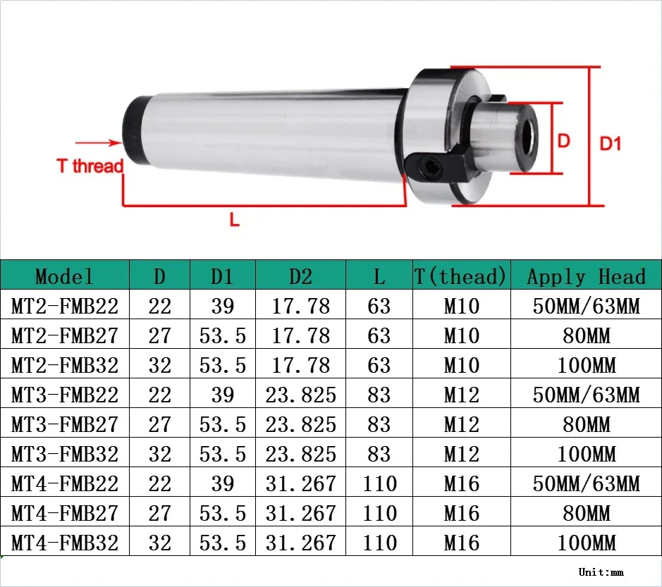 Imagem -04 - Qiyi Face Endmill Adaptador Mt2 Mt3 Mt4 r8 Fmb22 Fmb27 Bt30 Nt30 Iso30 Mandril Shell Mill Ferramenta Titular Barra de Tração Cnc Máquinas-ferramentas