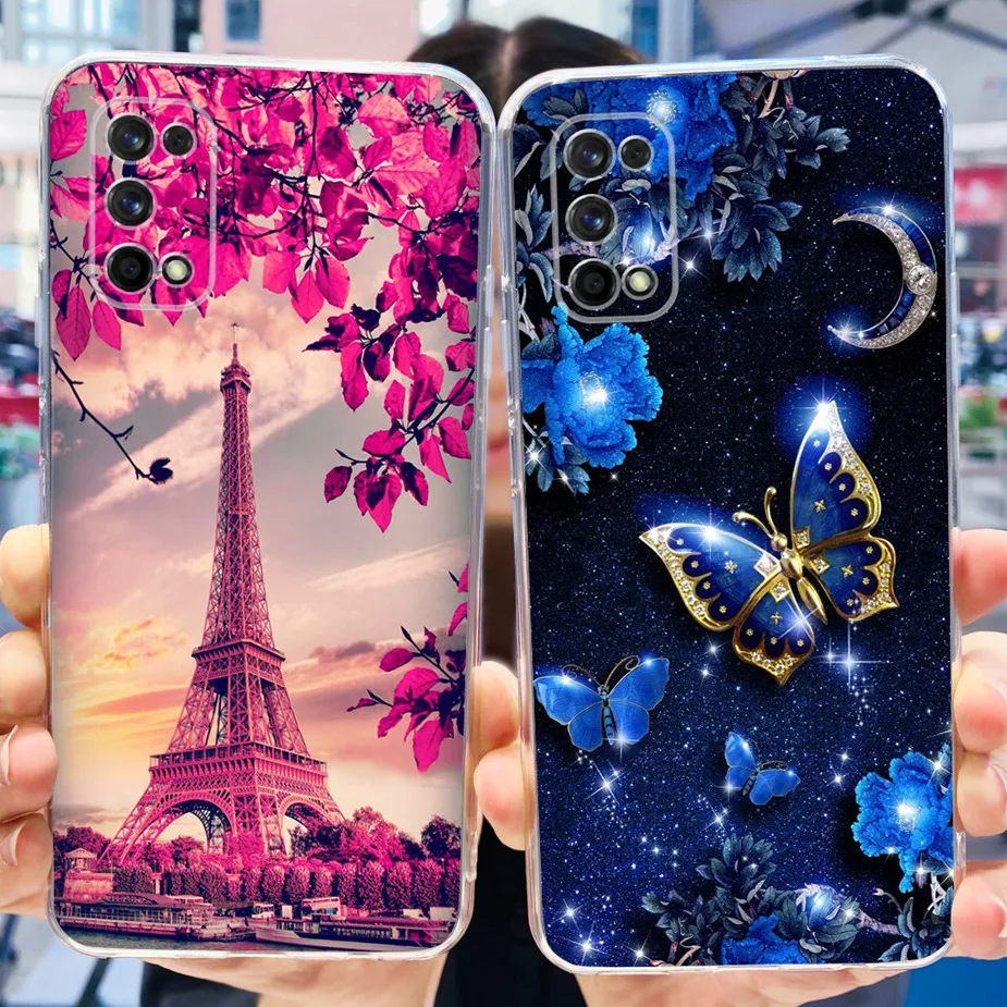 For Realme 7 Pro Case RMX2170 Cute Cat Flowers Painted Cover Clear Silicone Soft TPU Phone Case For Realme 7 Pro Realme7 5G Bags