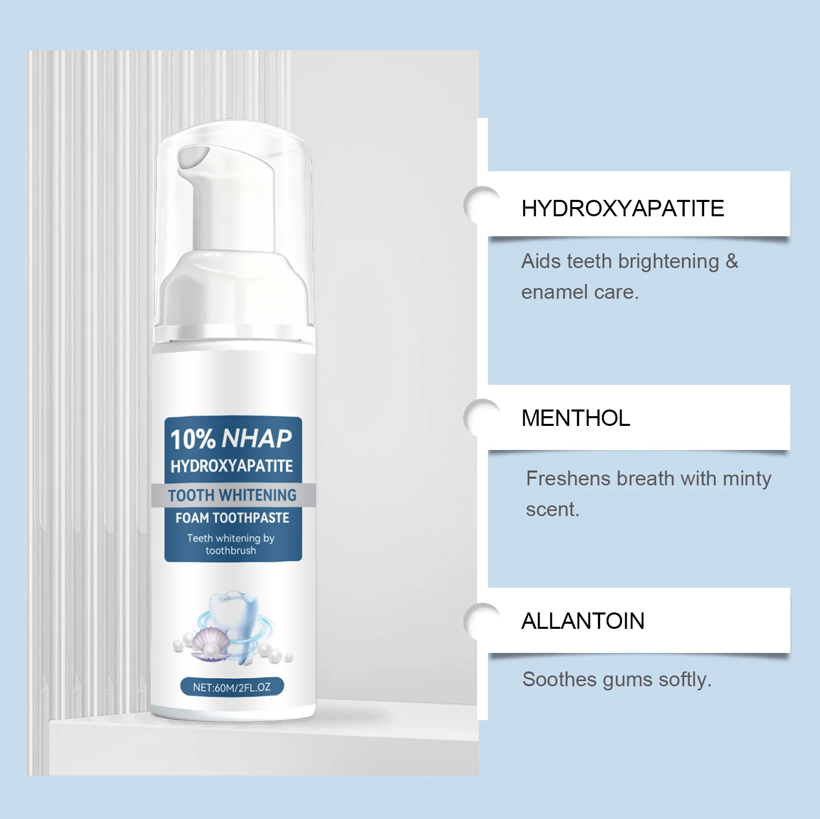 Hydroxyapatite Tooth Whitening Foam Toothpaste Removing Yellow Teeth Stain Cleaning Fresh Breath Mint Brightening Teeth Mousse