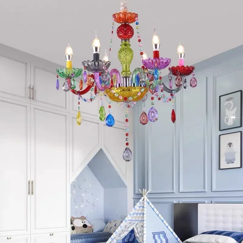 Modern Makaron Colorful Crystal Chandelier Hanging Lights Crystal Decora Lighting AC Guaranteed 100% Crystal Pendant LampW23