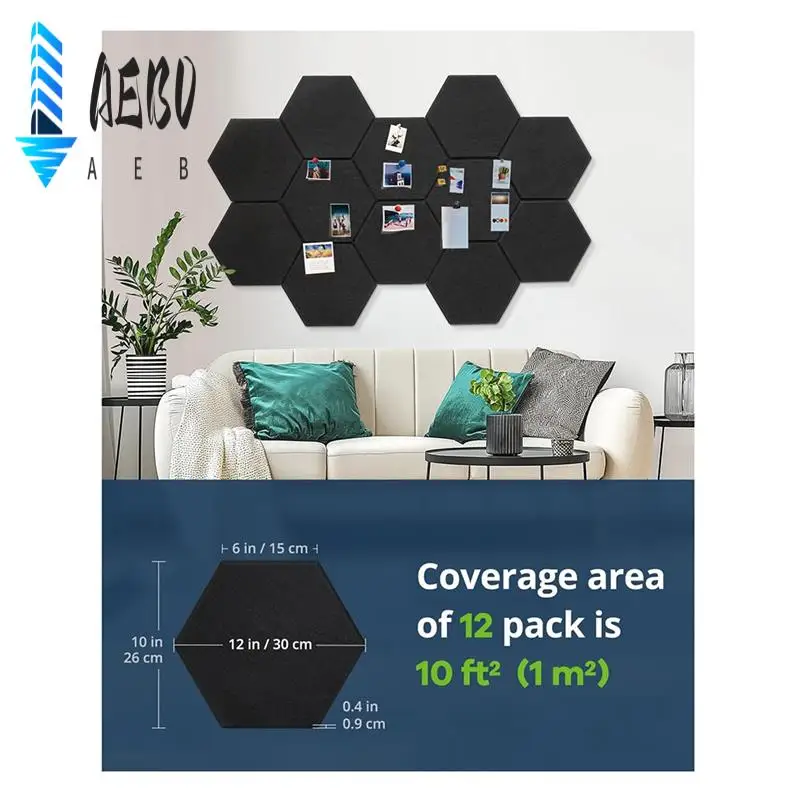 

AEB0-12 Pack Звуковые акустические панели, 12 х 10 х 0,4 дюйма, шестигранные самоклеящиеся звукоизоляционные панели, для спальни, дома, студии