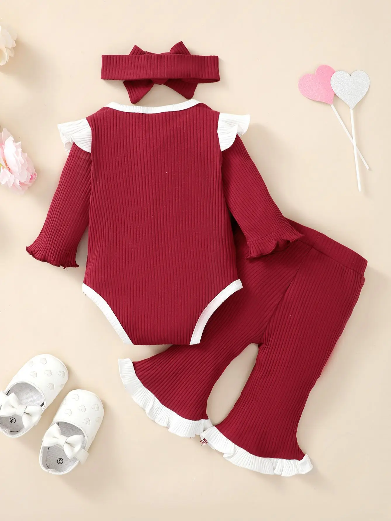 0-3 Year Old Newborn  Baby Girls Spring And Autumn Round Neck Long Sleeve Letter Embroidered Horn Pants Fashion Set