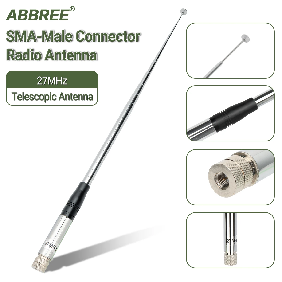 ABBREE Teleskop-CB-Antenne 27 MHz BNC SMA-Buchse SMA-Stecker Antenne für WOUXUN TYT BAOFENG Quansheng Walkie Talkie Amateurfunk – Detail 8