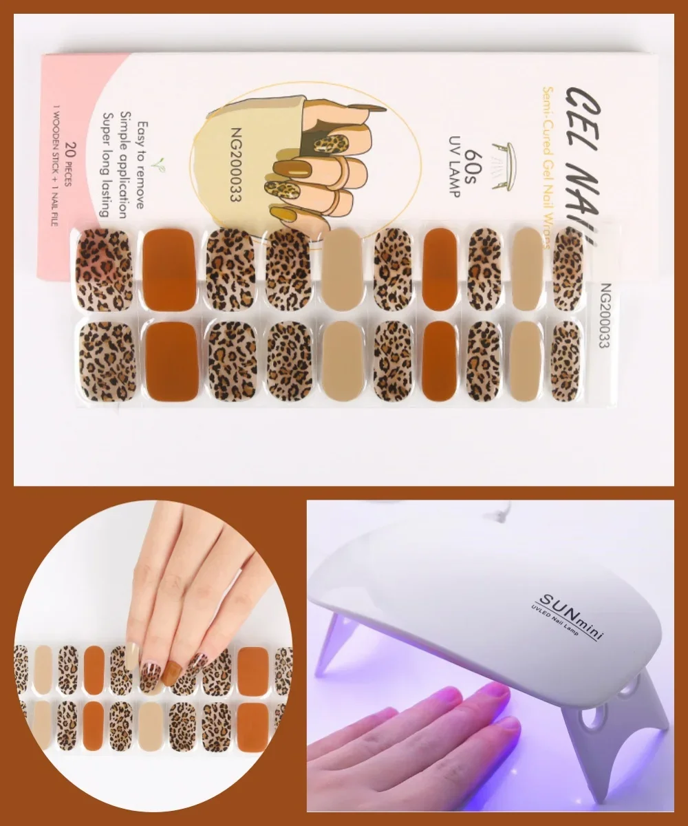 4Pcs/Set Semi Cured Gel Nail Stickers with 6W UV Lamp Baked Adhesive Long Lasting Nail Gel Wraps Pure Color Nail Art Decoration