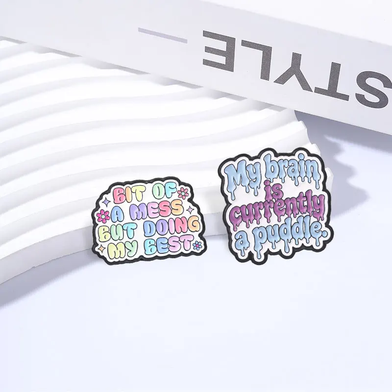 ADHD My Brain Is Currently A Puddle Badge Bit Of A Mess But Doing My Best Enamel Pin Mental Health Brooch Backpack Jewelry Badge
