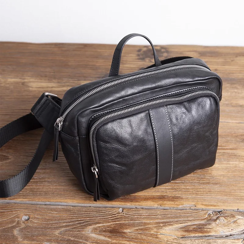 SENOFAN Brand Retro Cowhide Leather Chest Bag Men Large Capacity Single Shoulder Crossbody Bags Casual Outdoor Falp